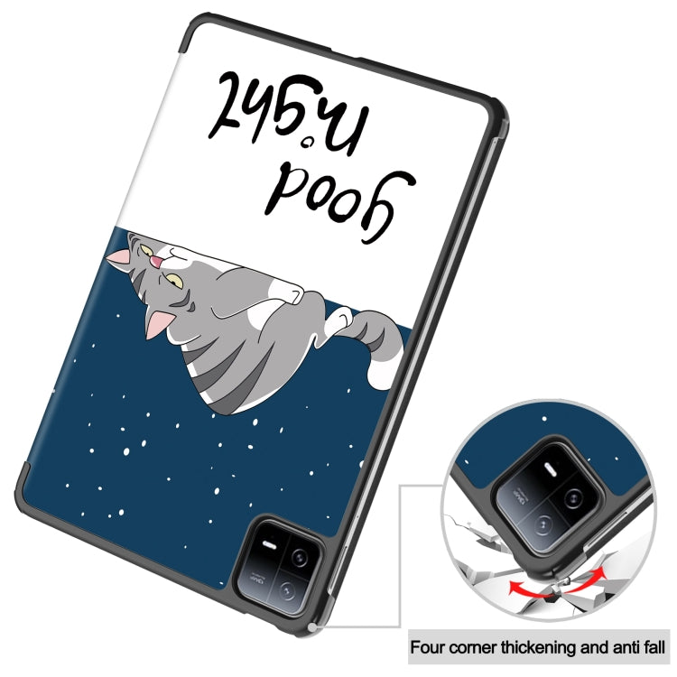 For Xiaomi Pad 6 / 6 Pro Custer Painted 3-Fold Stand Leather Smart Tablet Case(Lazy Cat) - free shipping - PMC TechLife - Order now!