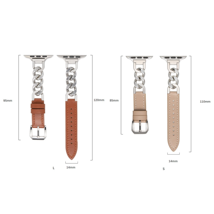 Chain Genuine Leather Watch Band For Apple Watch Series 8&7 41mm / SE 2&6&SE&5&4 40mm / 3&2&1 38mm, Size:S(Bean Paste) - Smart Wear by PMC Jewellery | Online Shopping South Africa | PMC Jewellery