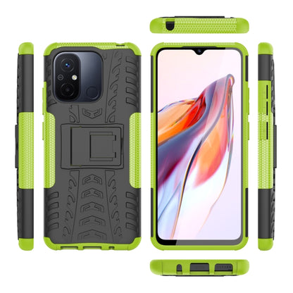 For Xiaomi Redmi 12C Tire Texture TPU + PC Phone Case with Holder(Green) - Xiaomi Cases by PMC Jewellery | Online Shopping South Africa | PMC Jewellery