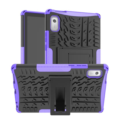 For Lenovo Tab M9 Tire Texture TPU + PC Tablet Case with Holder(Purple) - For Lenovo by PMC Jewellery | Online Shopping South Africa | PMC Jewellery