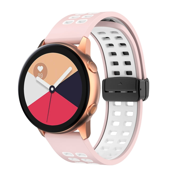 20mm Double-row Hole Folding Black Buckle Two-color Silicone Watch Band(Pink White) - Smart Wear by PMC Jewellery | Online Shopping South Africa | PMC Jewellery