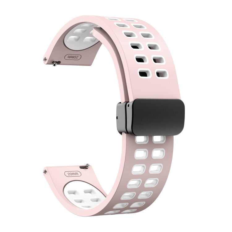 20mm Double-row Hole Folding Black Buckle Two-color Silicone Watch Band(Pink White) - Smart Wear by PMC Jewellery | Online Shopping South Africa | PMC Jewellery