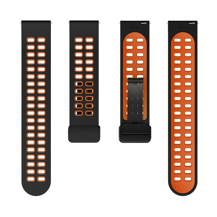 20mm Double-row Hole Folding Black Buckle Two-color Silicone Watch Band(Black Orange) - Smart Wear by PMC Jewellery | Online Shopping South Africa | PMC Jewellery