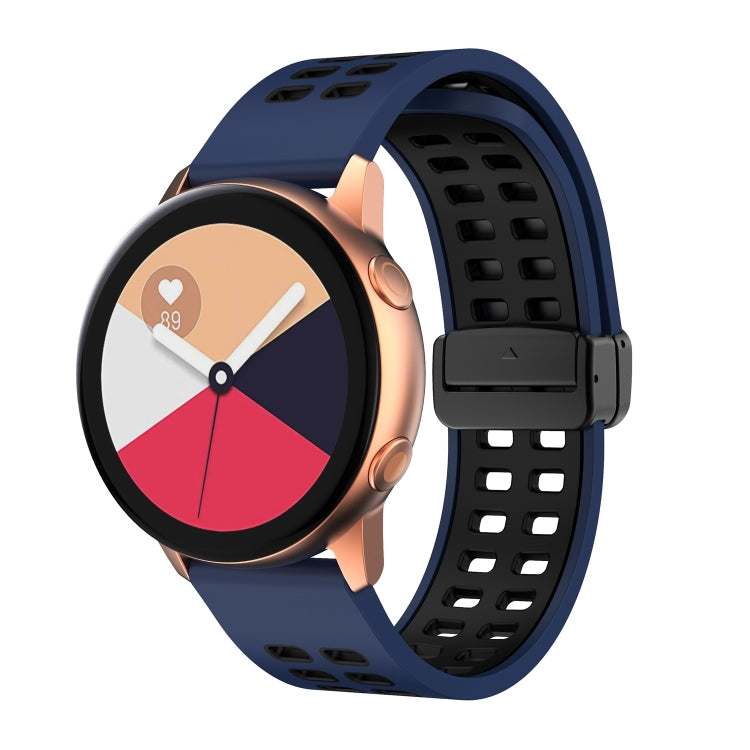 20mm Double-row Hole Folding Black Buckle Two-color Silicone Watch Band(Midnight Blue Black) - Smart Wear by PMC TechLife | Online Shopping South Africa | PMC TechLife
