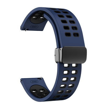 20mm Double-row Hole Folding Black Buckle Two-color Silicone Watch Band(Midnight Blue Black) - Smart Wear by PMC Jewellery | Online Shopping South Africa | PMC Jewellery