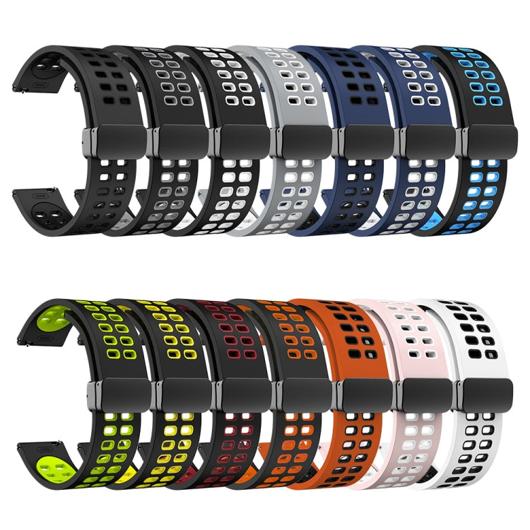 22mm Double-row Hole Folding Black Buckle Two-color Silicone Watch Band(Black Grey) - Smart Wear by PMC TechLife | Online Shopping South Africa | PMC TechLife