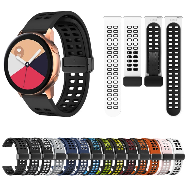 20mm Double-row Hole Folding Black Buckle Two-color Silicone Watch Band(Black Green) - Smart Wear by PMC TechLife | Online Shopping South Africa | PMC TechLife