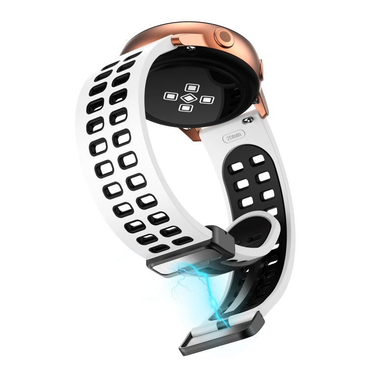 22mm Double-row Hole Folding Black Buckle Two-color Silicone Watch Band(White Black) - Smart Wear by PMC TechLife | Online Shopping South Africa | PMC TechLife