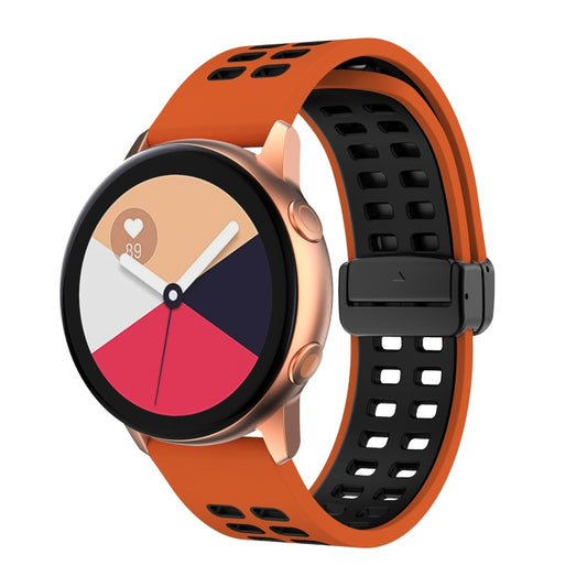 22mm Double-row Hole Folding Black Buckle Two-color Silicone Watch Band(Orange Black) - Smart Wear by PMC Jewellery | Online Shopping South Africa | PMC Jewellery