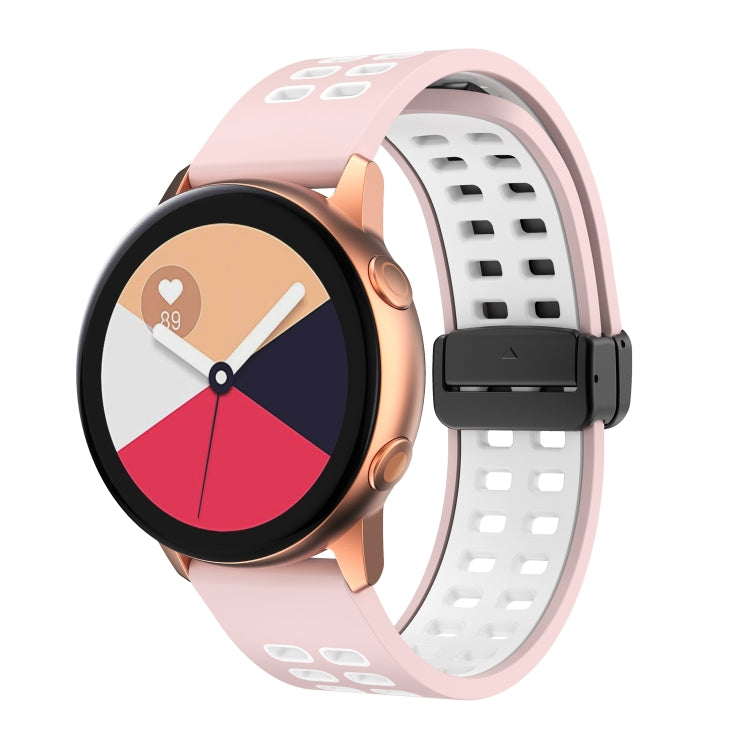 22mm Double-row Hole Folding Black Buckle Two-color Silicone Watch Band(Pink White) - Smart Wear by PMC Jewellery | Online Shopping South Africa | PMC Jewellery