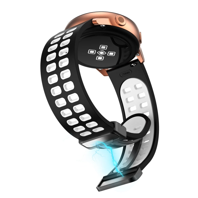 22mm Double-row Hole Folding Black Buckle Two-color Silicone Watch Band(Black White) - Smart Wear by PMC TechLife | Online Shopping South Africa | PMC TechLife