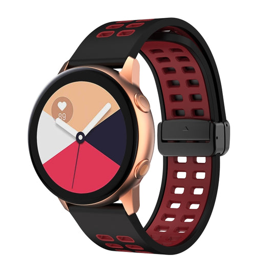 22mm Double-row Hole Folding Black Buckle Two-color Silicone Watch Band(Black Red) - Smart Wear by PMC Jewellery | Online Shopping South Africa | PMC Jewellery