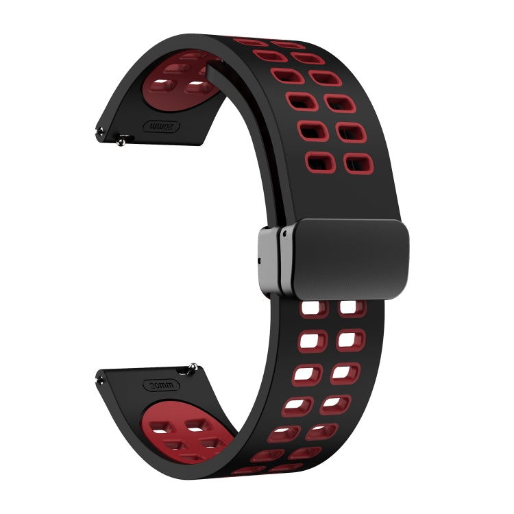 22mm Double-row Hole Folding Black Buckle Two-color Silicone Watch Band(Black Red) - Smart Wear by PMC TechLife | Online Shopping South Africa | PMC TechLife