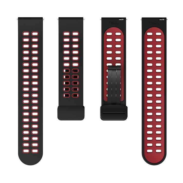 22mm Double-row Hole Folding Black Buckle Two-color Silicone Watch Band(Black Red) - Smart Wear by PMC TechLife | Online Shopping South Africa | PMC TechLife