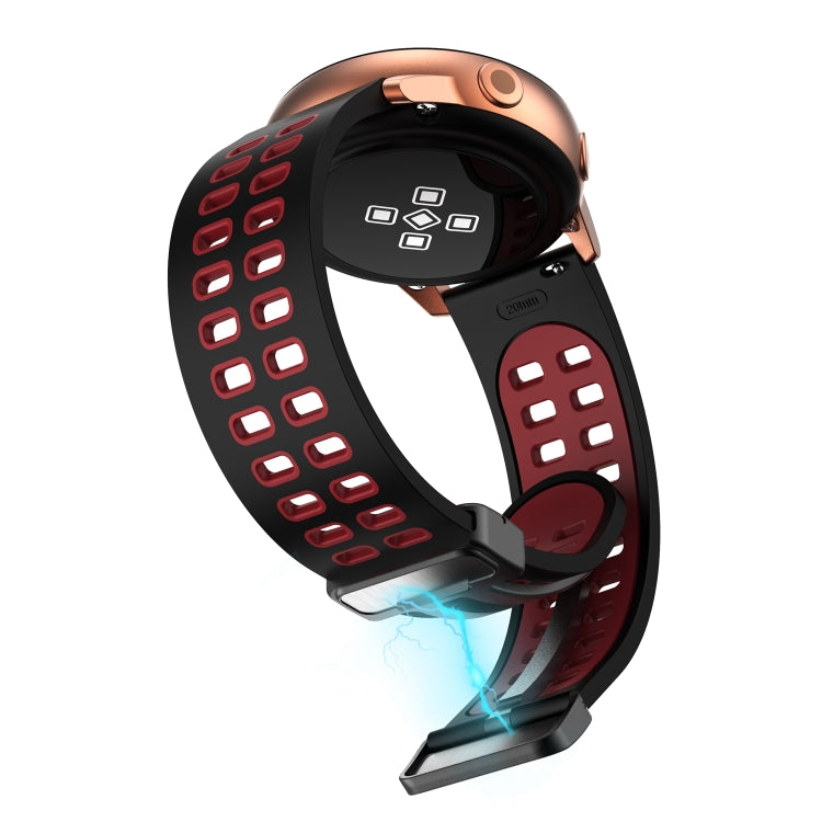 22mm Double-row Hole Folding Black Buckle Two-color Silicone Watch Band(Black Red) - Smart Wear by PMC TechLife | Online Shopping South Africa | PMC TechLife