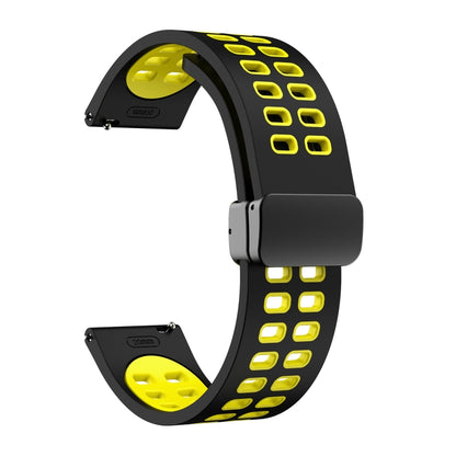 22mm Double-row Hole Folding Black Buckle Two-color Silicone Watch Band(Black Yellow) - Smart Wear by PMC Jewellery | Online Shopping South Africa | PMC Jewellery