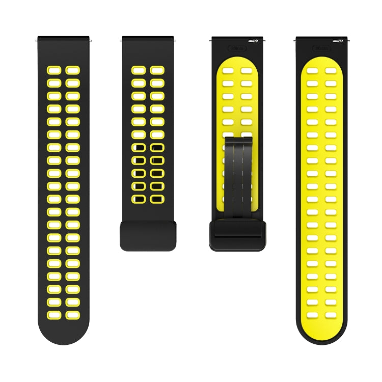 22mm Double-row Hole Folding Black Buckle Two-color Silicone Watch Band(Black Yellow) - Smart Wear by PMC Jewellery | Online Shopping South Africa | PMC Jewellery