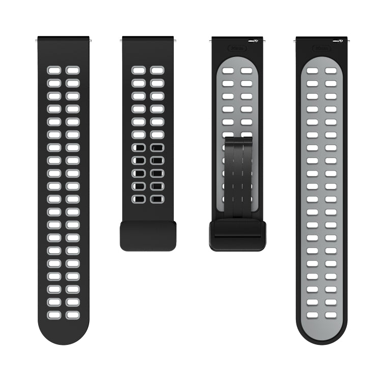 22mm Double-row Hole Folding Black Buckle Two-color Silicone Watch Band(Black Grey) - Smart Wear by PMC TechLife | Online Shopping South Africa | PMC TechLife