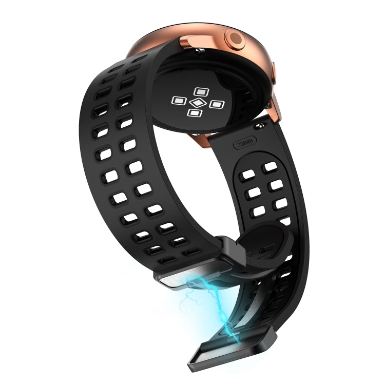 22mm Double-row Hole Folding Black Buckle Two-color Silicone Watch Band(Black) - Smart Wear by PMC TechLife | Online Shopping South Africa | PMC TechLife