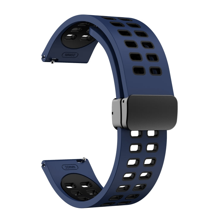 22mm Double-row Hole Folding Black Buckle Two-color Silicone Watch Band(Midnight Blue Black) - Smart Wear by PMC Jewellery | Online Shopping South Africa | PMC Jewellery