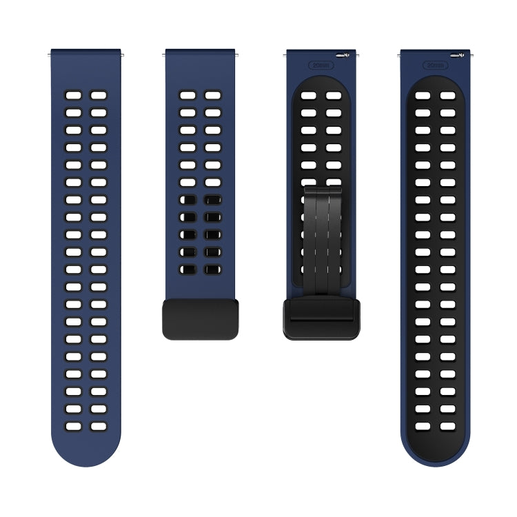 22mm Double-row Hole Folding Black Buckle Two-color Silicone Watch Band(Midnight Blue Black) - Smart Wear by PMC Jewellery | Online Shopping South Africa | PMC Jewellery