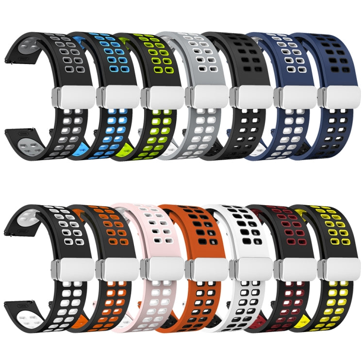 22mm Double-row Hole Folding Silver Buckle Two-color Silicone Watch Band(Black Green) - Smart Wear by PMC TechLife | Online Shopping South Africa | PMC TechLife