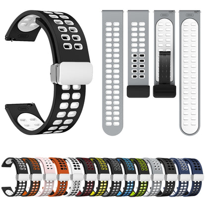 22mm Double-row Hole Folding Silver Buckle Two-color Silicone Watch Band(Black White) - Smart Wear by PMC Jewellery | Online Shopping South Africa | PMC Jewellery