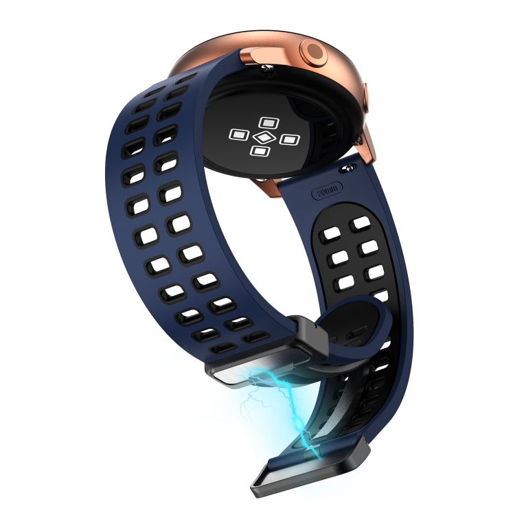 20mm Double-row Hole Folding Silver Buckle Two-color Silicone Watch Band(Black Orange) - Smart Wear by PMC TechLife | Online Shopping South Africa | PMC TechLife