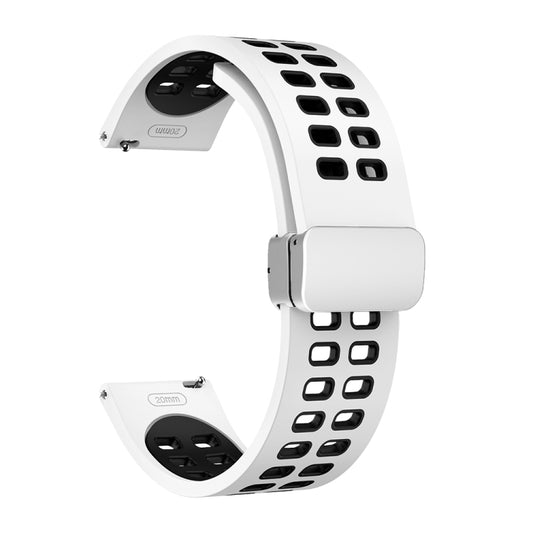 22mm Double-row Hole Folding Silver Buckle Two-color Silicone Watch Band(White Black) - Smart Wear by PMC Jewellery | Online Shopping South Africa | PMC Jewellery