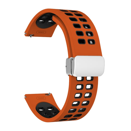 22mm Double-row Hole Folding Silver Buckle Two-color Silicone Watch Band(Orange Black) - Smart Wear by PMC Jewellery | Online Shopping South Africa | PMC Jewellery