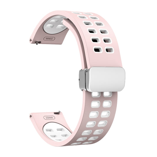 22mm Double-row Hole Folding Silver Buckle Two-color Silicone Watch Band(Pink White) - Smart Wear by PMC Jewellery | Online Shopping South Africa | PMC Jewellery