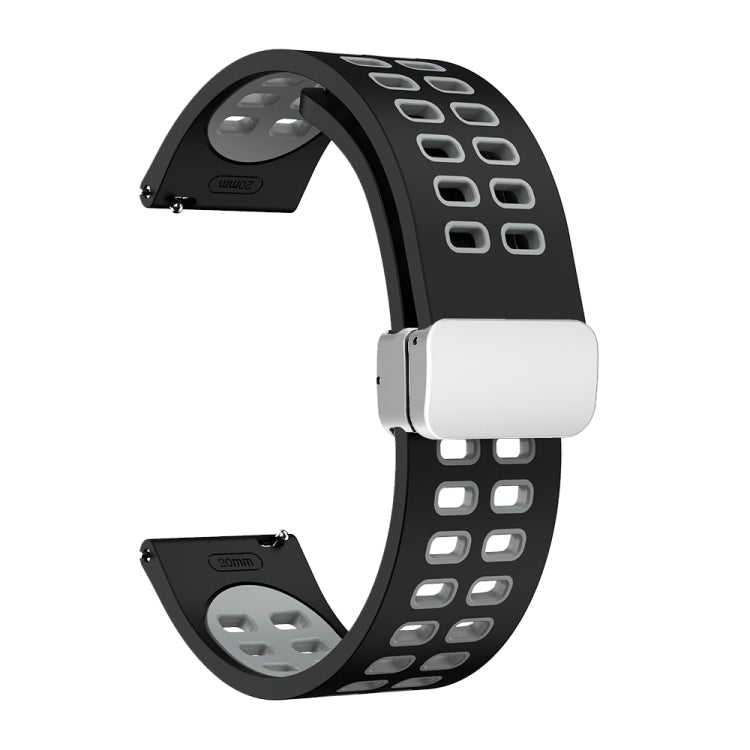 22mm Double-row Hole Folding Silver Buckle Two-color Silicone Watch Band(Black Grey) - Smart Wear by PMC TechLife | Online Shopping South Africa | PMC TechLife