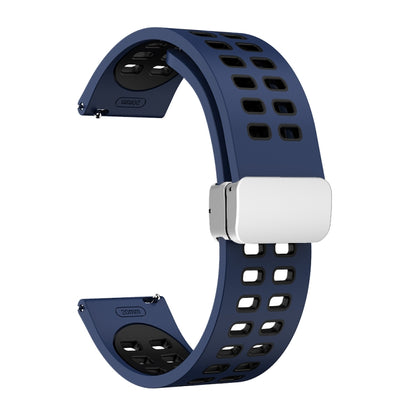 22mm Double-row Hole Folding Silver Buckle Two-color Silicone Watch Band(Midnight Blue Black) - Smart Wear by PMC Jewellery | Online Shopping South Africa | PMC Jewellery