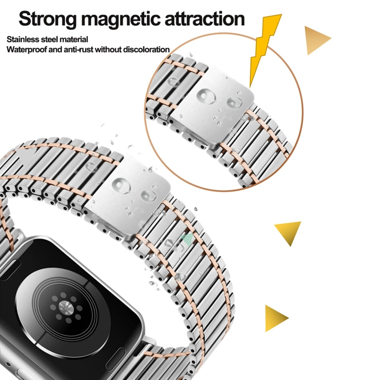 Chain Magnetic Stainless Steel Watch Band For Apple Watch Series 8&7 41mm / SE 2&6&SE&5&4 40mm / 3&2&1 38mm(Silver+Rose Gold) - Smart Wear by PMC Jewellery | Online Shopping South Africa | PMC Jewellery