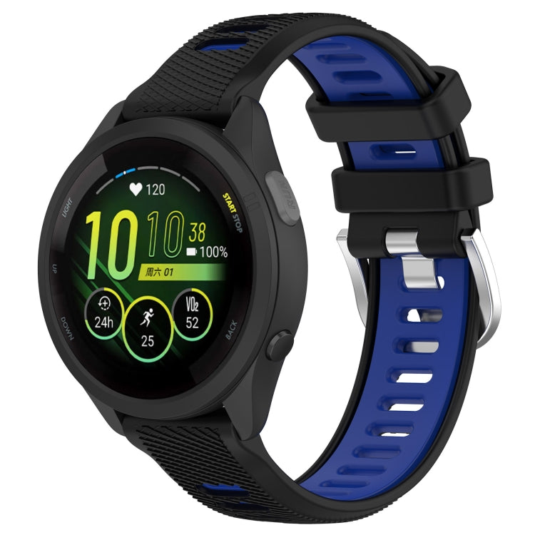 For Garmin Forerunner 265S 18mm Sports Two-Color Steel Buckle Silicone Watch Band(Black+Blue) - Smart Wear by PMC Jewellery | Online Shopping South Africa | PMC Jewellery