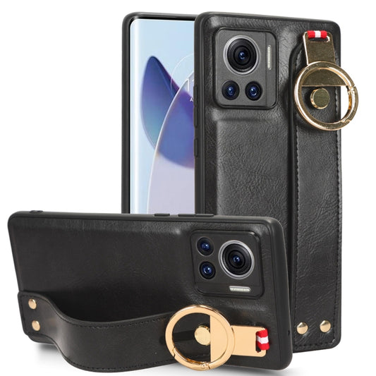 For Motorola Edge 30 Ultra Wristband Leather Back Phone Case(Black) - Motorola Cases by PMC Jewellery | Online Shopping South Africa | PMC Jewellery