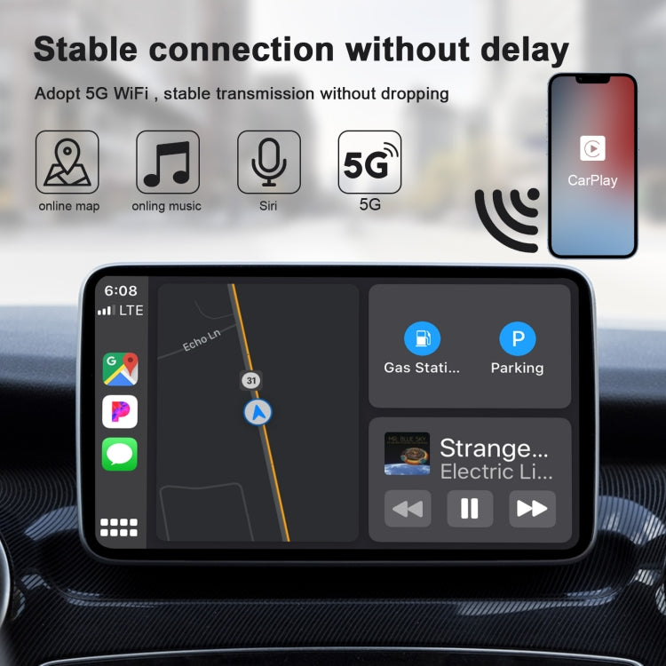 THT-020-2 USB + USB-C / Type-C Wired to Wireless Carplay Adapter for iPhone(Black) - Bluetooth Adapters by PMC Jewellery | Online Shopping South Africa | PMC Jewellery