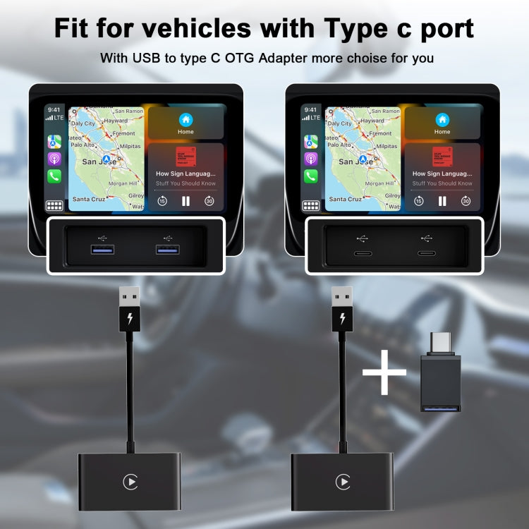 THT-020-2 USB + USB-C / Type-C Wired to Wireless Carplay Adapter for iPhone(Black) - free shipping - PMC TechLife - Order now!