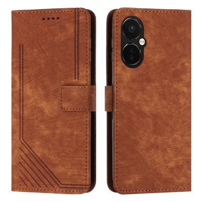 For OnePlus Nord CE 3/Nord CE 3 Lite/Nord N30 Skin Feel Stripe Pattern Leather Phone Case with Lanyard(Brown) - OnePlus Cases by PMC Jewellery | Online Shopping South Africa | PMC Jewellery