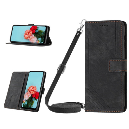 For OnePlus Nord CE 3/Nord CE 3 Lite/Nord N30 Skin Feel Stripe Pattern Leather Phone Case with Lanyard(Black) - OnePlus Cases by PMC Jewellery | Online Shopping South Africa | PMC Jewellery