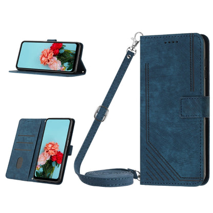 For Tecno Spark 10 Pro Skin Feel Stripe Pattern Leather Phone Case with Lanyard(Blue) - Tecno Cases by PMC Jewellery | Online Shopping South Africa | PMC Jewellery