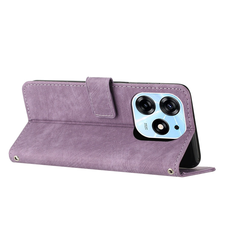 For Tecno Spark 10 Pro Skin Feel Stripe Pattern Leather Phone Case with Lanyard(Purple) - free shipping - PMC TechLife - Order now!