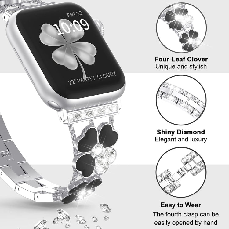 For Apple Watch 8 41mm Petal Metal Diamond Watch Band(Silver+Black) - Watch Bands by PMC TechLife | Online Shopping South Africa | PMC TechLife