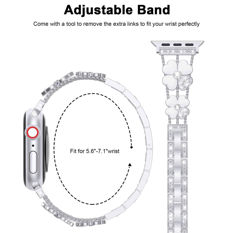 For Apple Watch 7 41mm Petal Metal Diamond Watch Band(Silver+White) - Watch Bands by PMC Jewellery | Online Shopping South Africa | PMC Jewellery