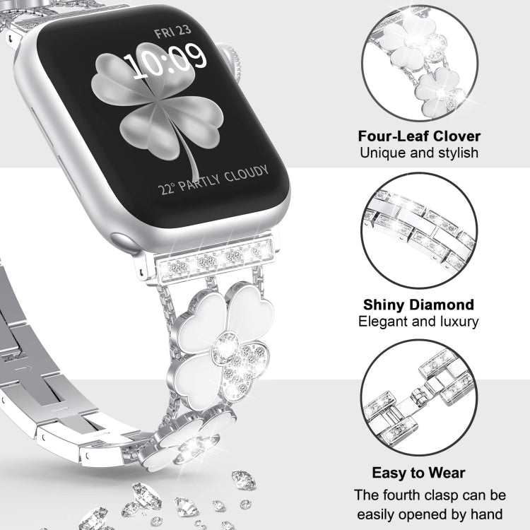 For Apple Watch 7 41mm Petal Metal Diamond Watch Band(Silver+White) - Watch Bands by PMC TechLife | Online Shopping South Africa | PMC TechLife