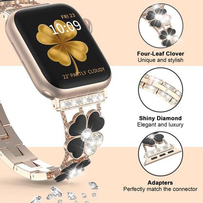 For Apple Watch 6 40mm Petal Metal Diamond Watch Band(Rose Gold+Black) - Watch Bands by PMC Jewellery | Online Shopping South Africa | PMC Jewellery