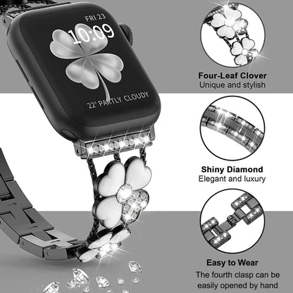 For Apple Watch 5 40mm Petal Metal Diamond Watch Band(Black+White) - Watch Bands by PMC Jewellery | Online Shopping South Africa | PMC Jewellery