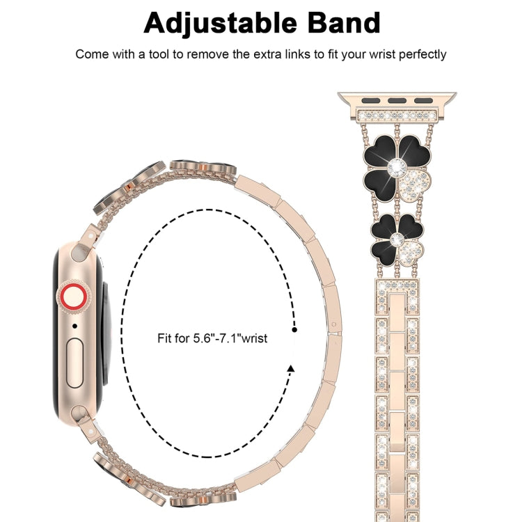 For Apple Watch 4 40mm Petal Metal Diamond Watch Band(Rose Gold+Black) - Watch Bands by PMC Jewellery | Online Shopping South Africa | PMC Jewellery