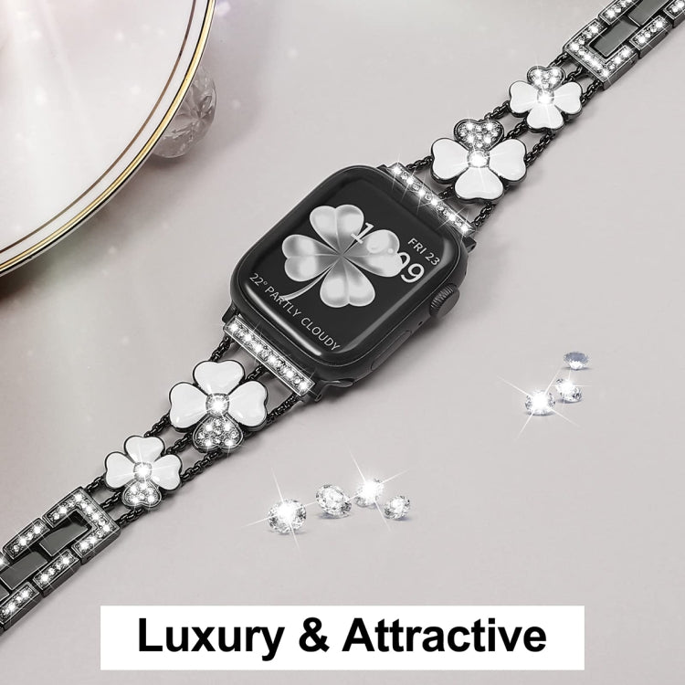 For Apple Watch 2 38mm Petal Metal Diamond Watch Band(Black+White) -  by PMC TechLife | Online Shopping South Africa | PMC TechLife