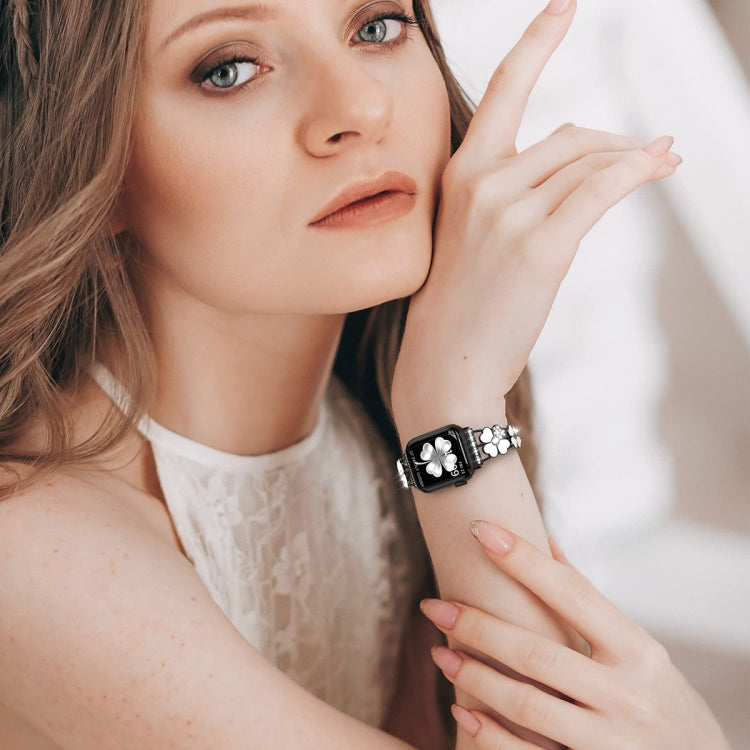 For Apple Watch 2 38mm Petal Metal Diamond Watch Band(Black+White) -  by PMC TechLife | Online Shopping South Africa | PMC TechLife